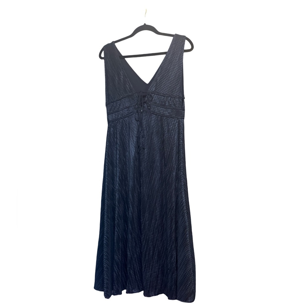 MONIQUE LHUILLIER Night Sky Deep V-neck Back Ties Sleeveless Dress Sz 8 - Picture 6 of 9